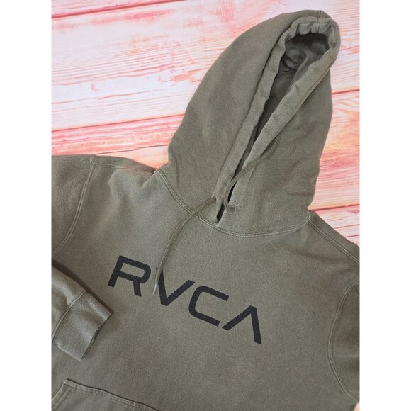 RVCA Olive Green Mens Hoodie Medium Cotton Blend Pullover With Kangaroo Pocket - Picture 4 of 8